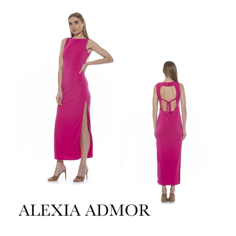 Alexia Admor Hot Pink Open-Back Sleeveless Violet High-Neck Maxi Dress Size XS